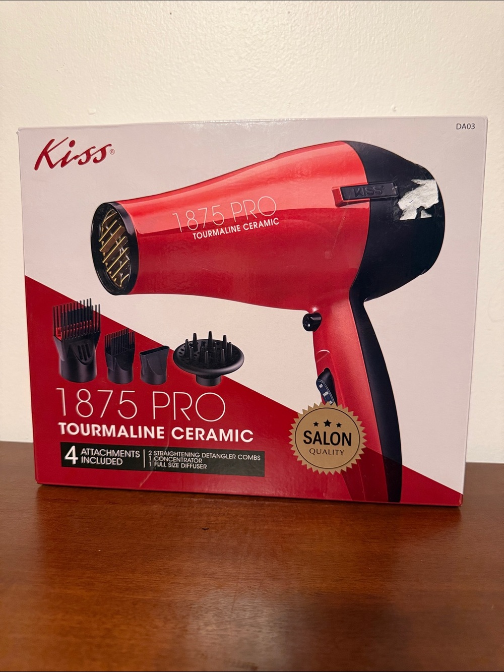 Kiss 1875 Pro Tourmaline Ceramic Hair Dryer - Red with Black Accents
